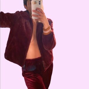 JOA Like New Burgundy Faux Fur Coat